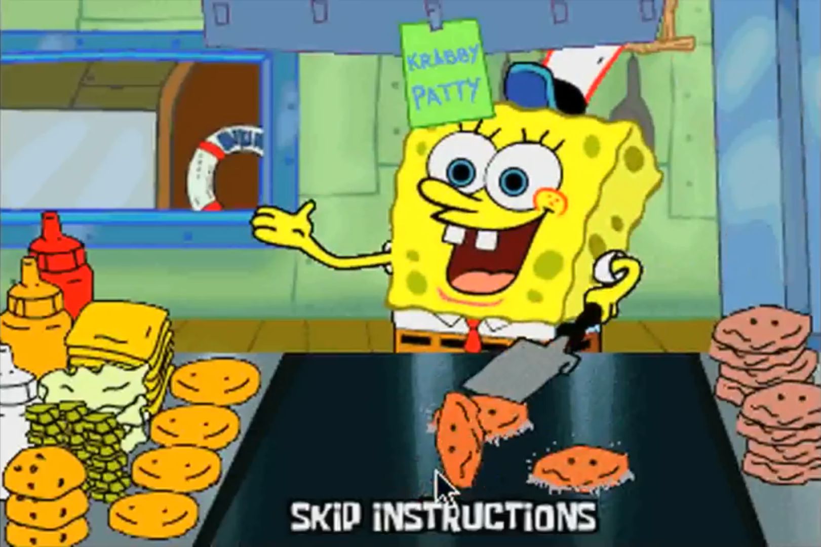 spongebob flipping burgers