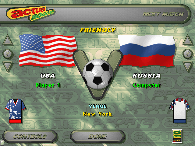 Actua Soccer Game Cover Gameplay (DOS)